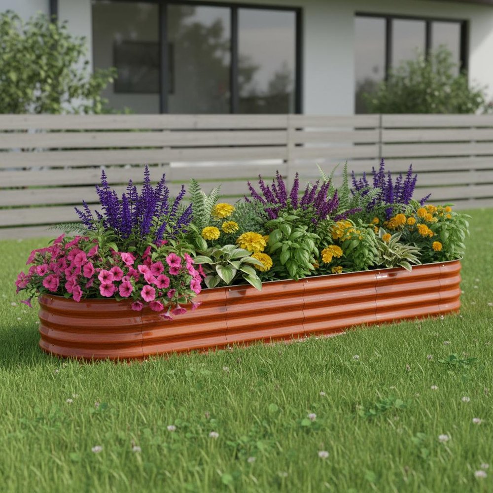 12" X 95" Brown Steel Rectangular Planter Box