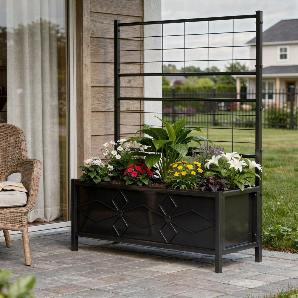 47" X 35" Black Steel Rectangular Planter Box