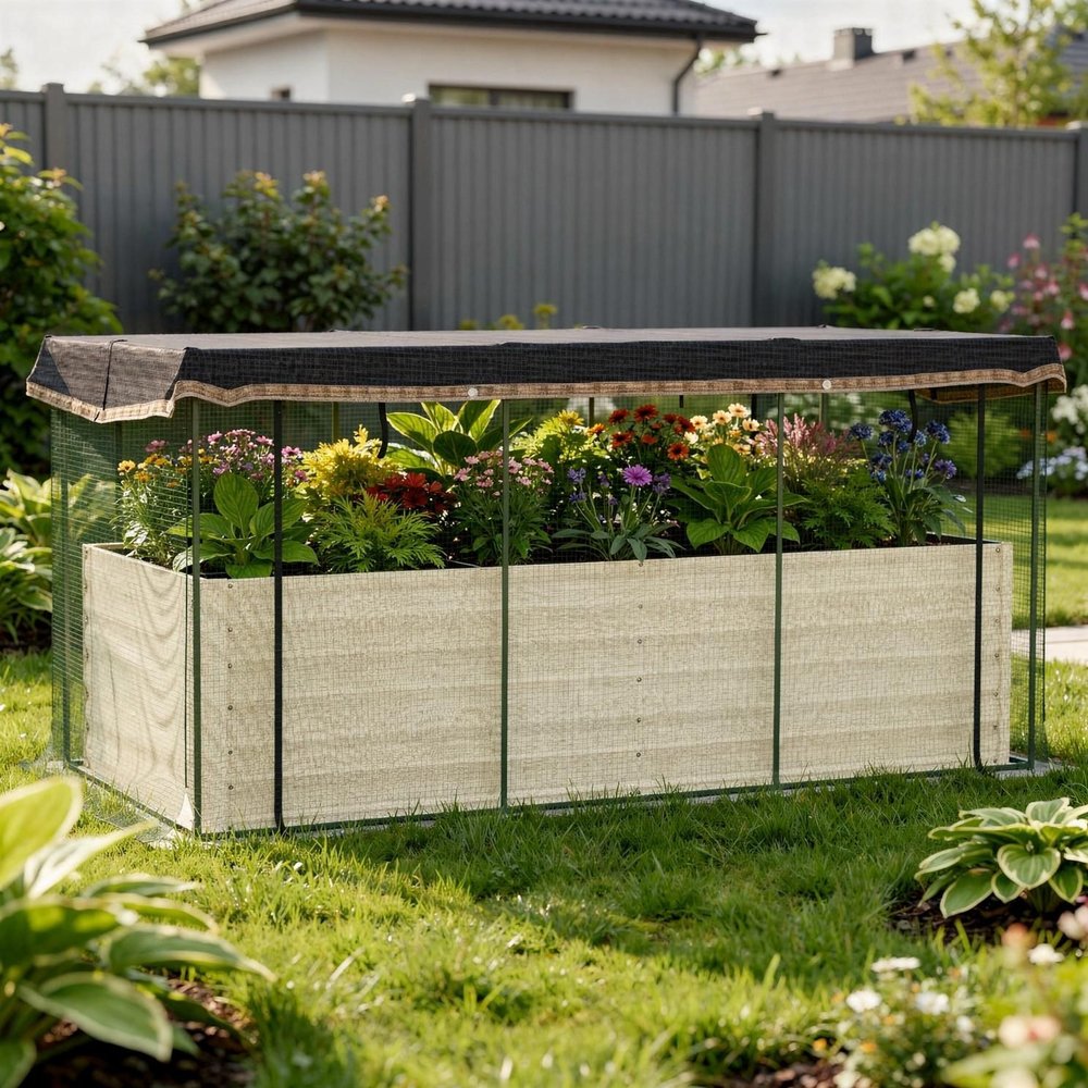 43" X 91" Beige Steel Rectangular Planter Box