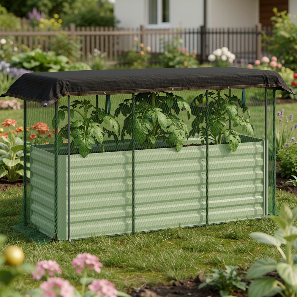 43" X 73" Beige Steel Rectangular Planter Box