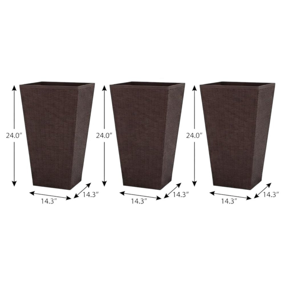 Set of Three Brown Recycled Plastic Rectangular Planter Box on a white background