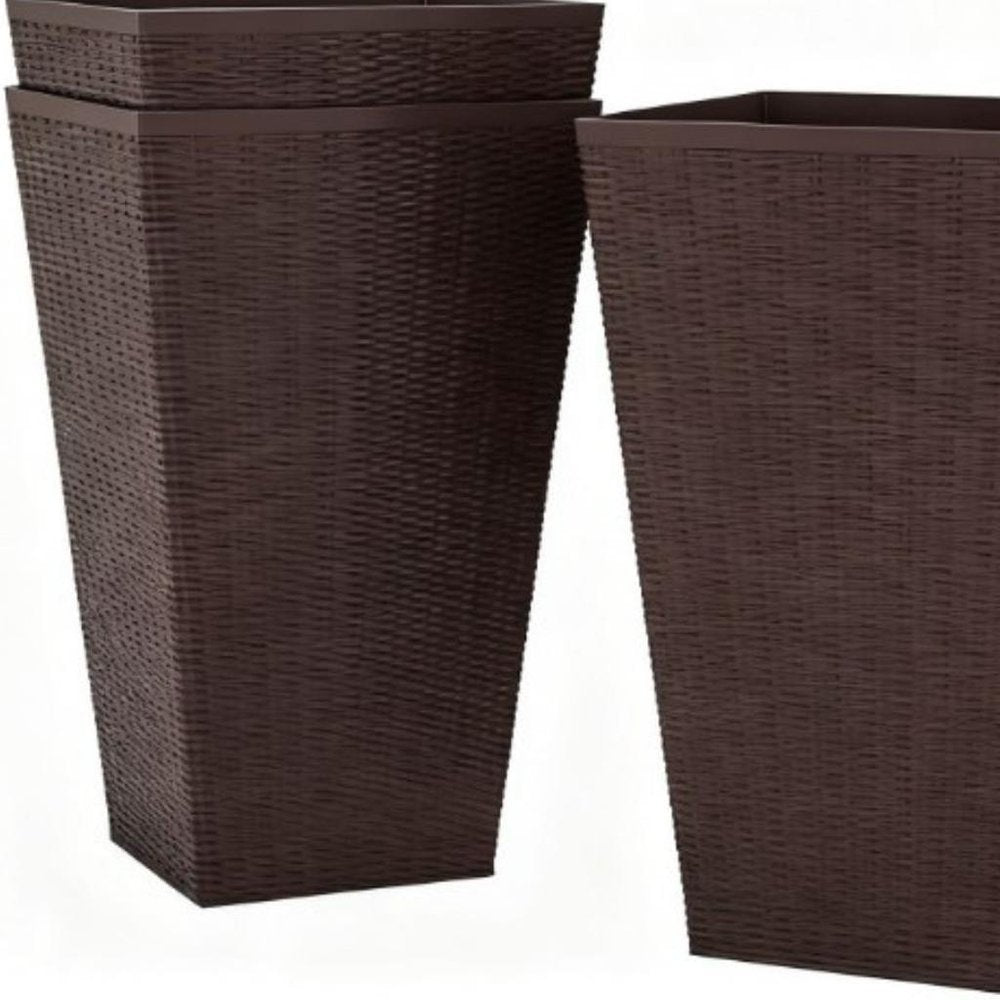 Set of Three Brown Recycled Plastic Rectangular Planter Box