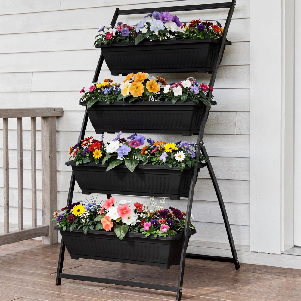 64" X 30" Black Recycled Plastic Rectangular Planter Box