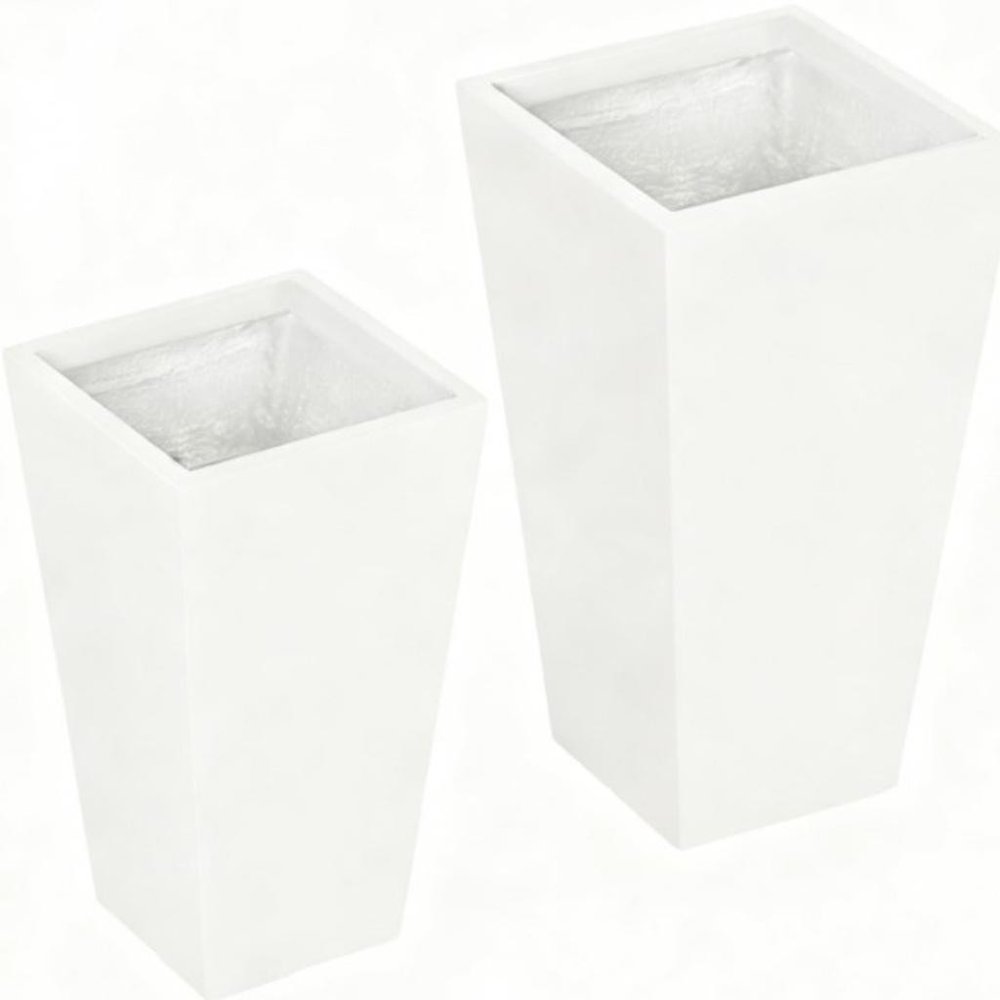 Set of Two White Magnesium Oxide Rectangular Planter Box