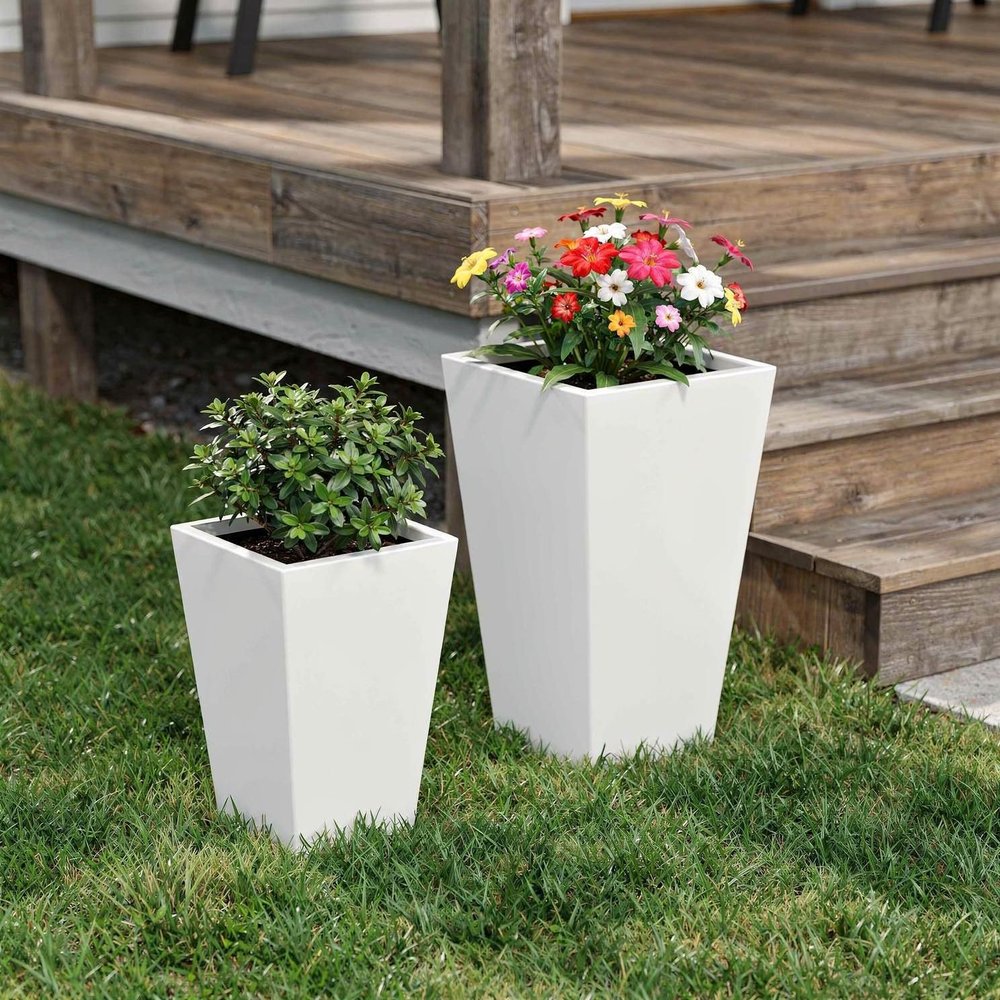 Set of Two White Magnesium Oxide Rectangular Planter Box