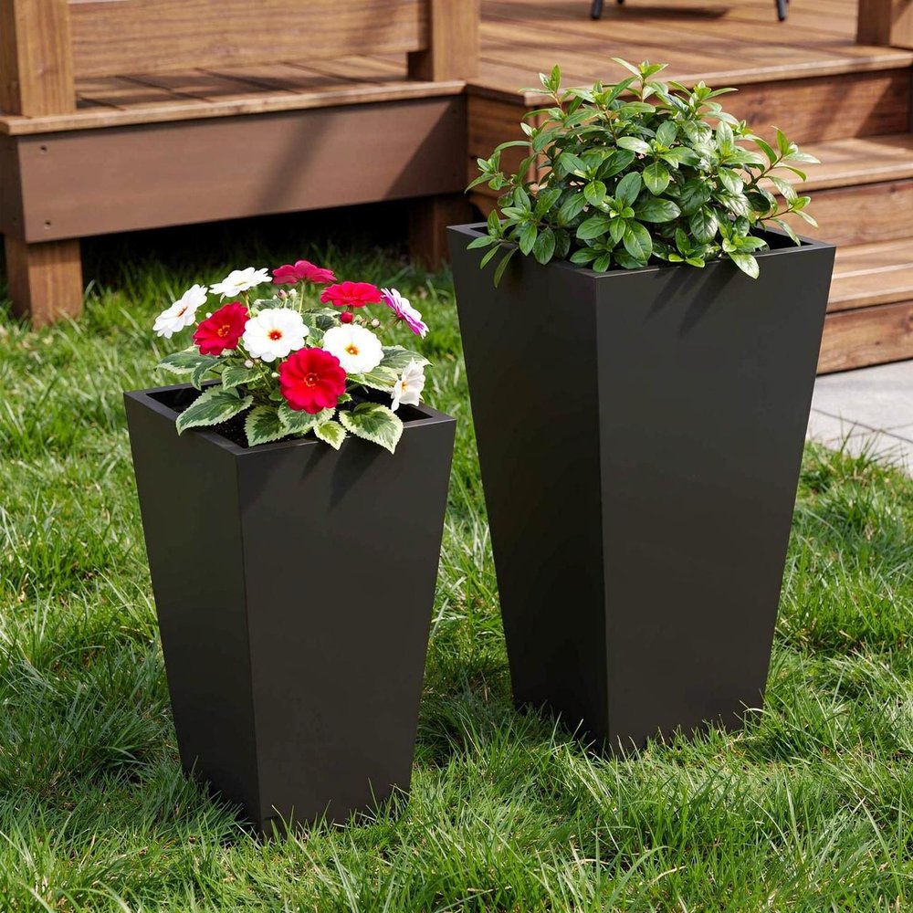 Set of Two Black Magnesium Oxide Rectangular Planter Box