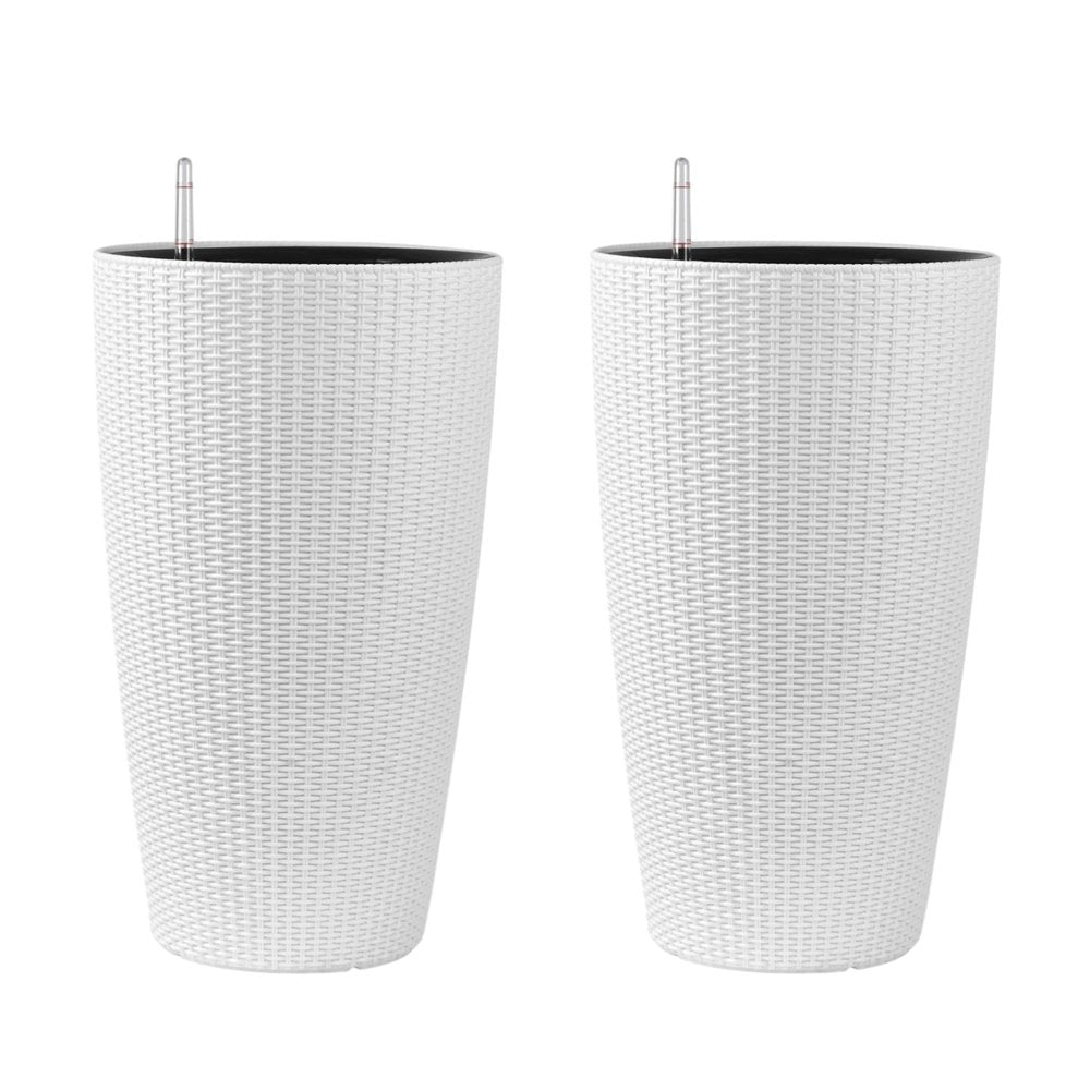 Set of Two White Recycled Plastic Round Self Watering Planter Box