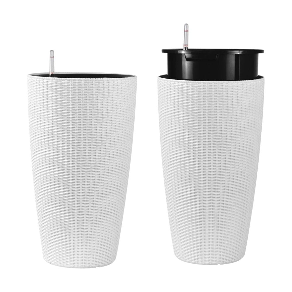 Set of Two White Recycled Plastic Round Self Watering Planter Box