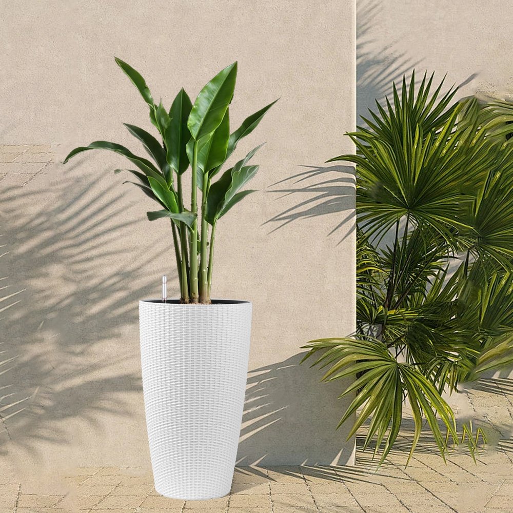 Set of Two White Recycled Plastic Round Self Watering Planter Box