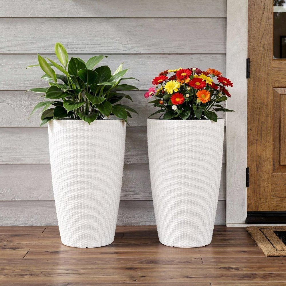 Set of Two White Recycled Plastic Round Self Watering Planter Box