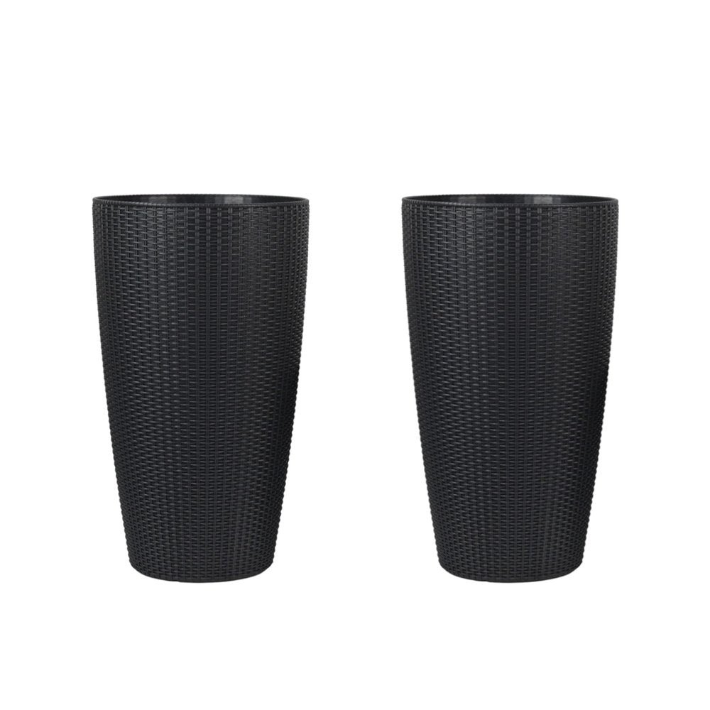 Set of Two Black Recycled Plastic Round Self Watering Planter Box