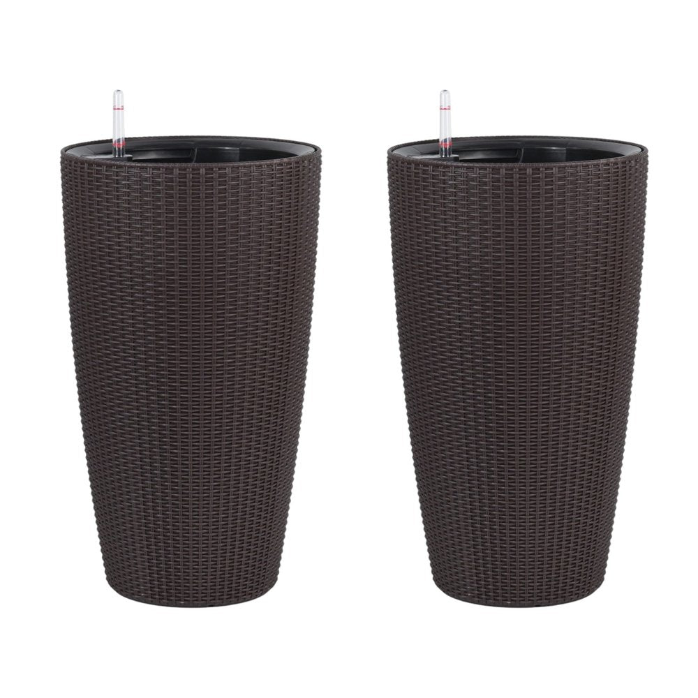 Set of Two Brown Recycled Plastic Round Self Watering Planter Box