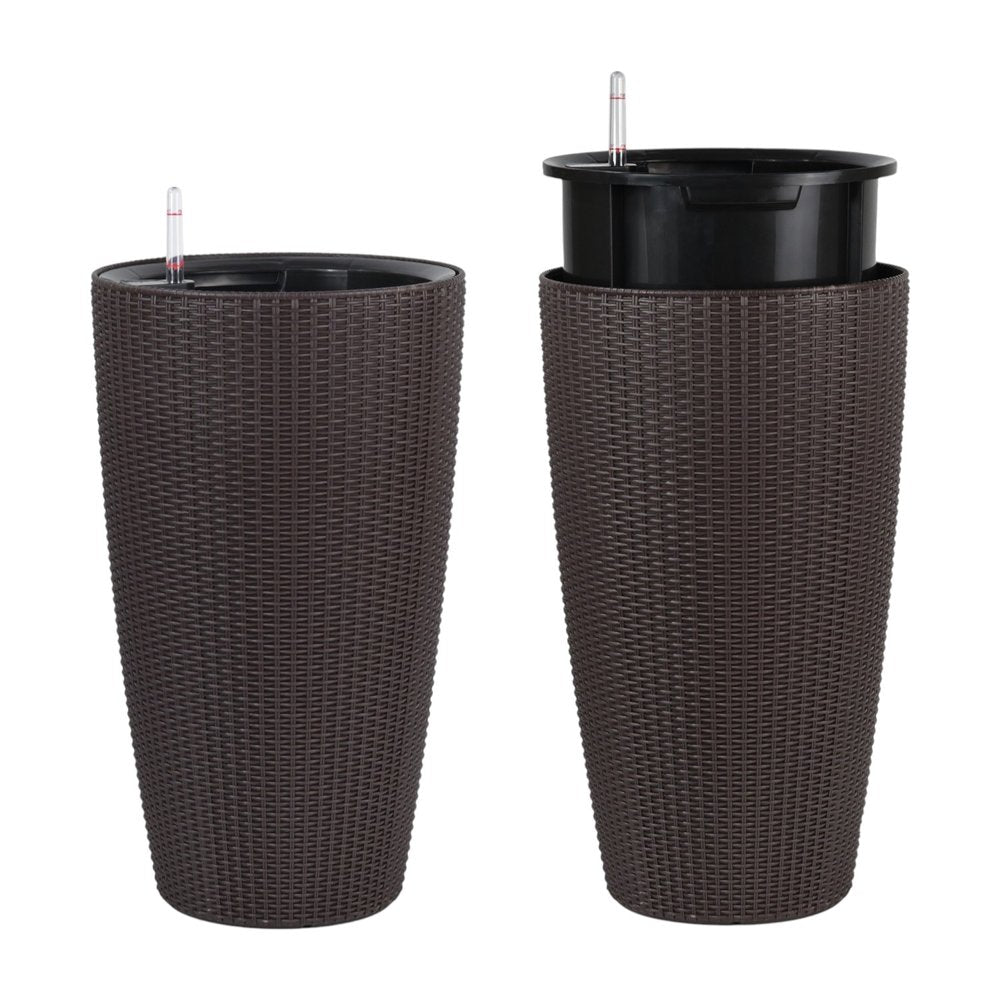 Set of Two Brown Recycled Plastic Round Self Watering Planter Box