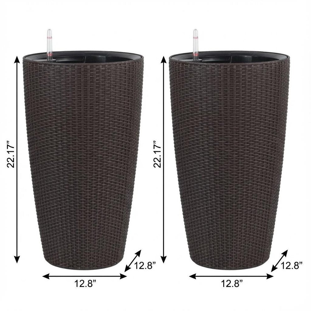 Set of Two Brown Recycled Plastic Round Self Watering Planter Box on a white background