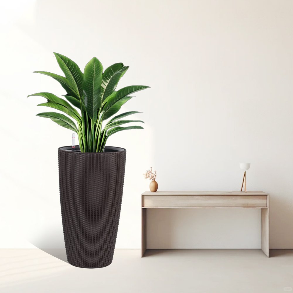 Set of Two Brown Recycled Plastic Round Self Watering Planter Box
