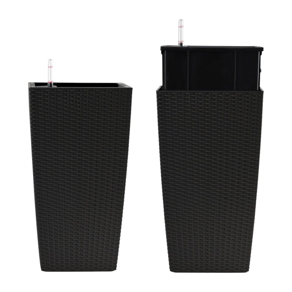 Set of Two Black Recycled Plastic Round Self Watering Planter Box