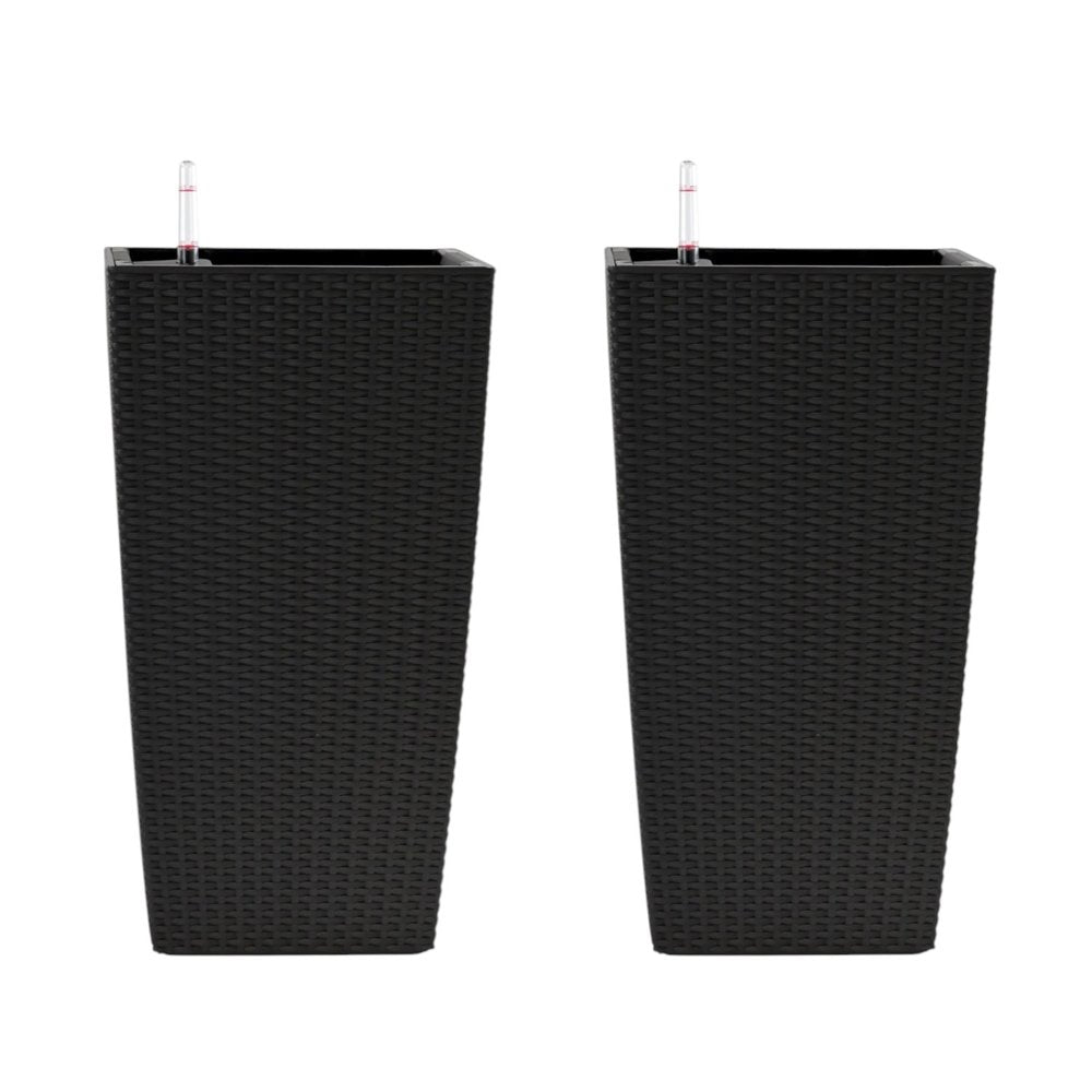 Set of Two Black Recycled Plastic Round Self Watering Planter Box
