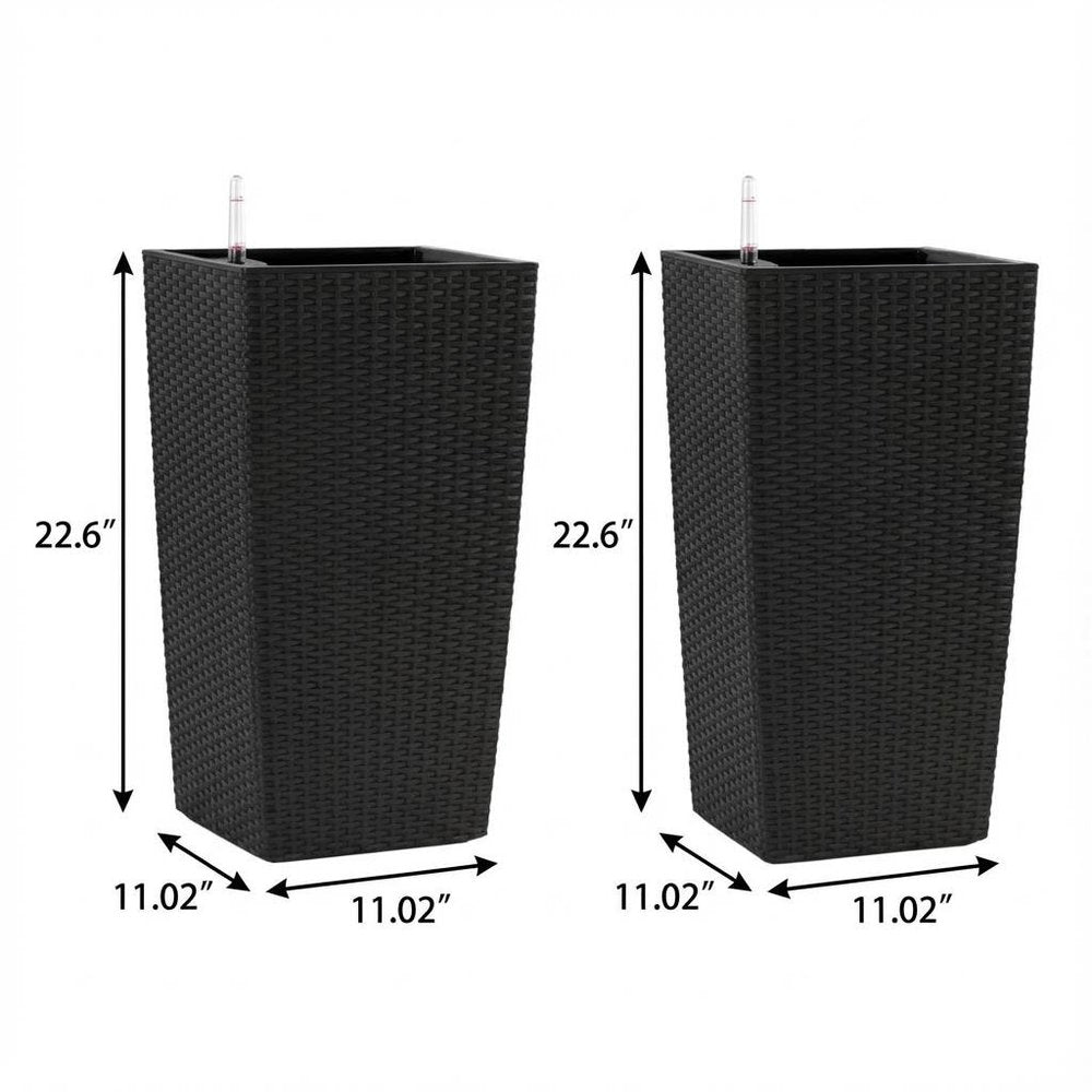Set of Two Black Recycled Plastic Round Self Watering Planter Box