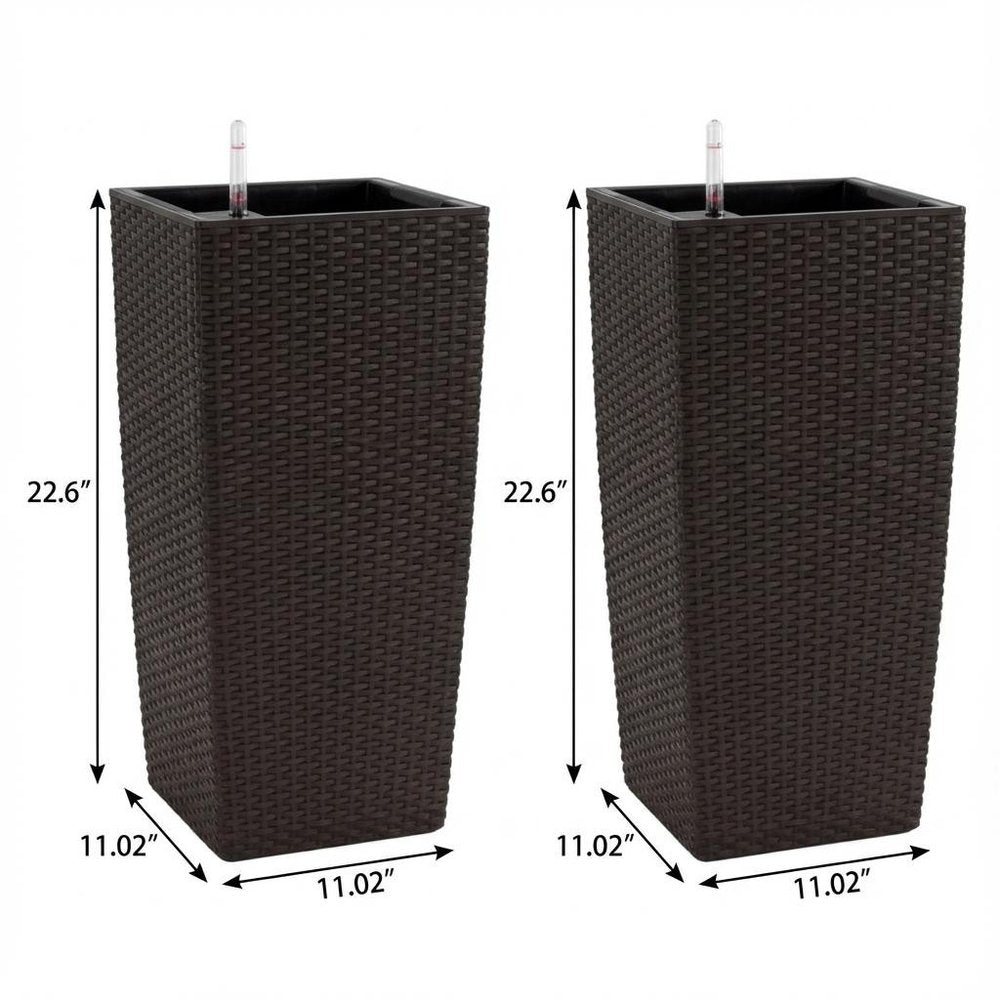 Set of Two Brown Recycled Plastic Round Self Watering Planter Box on a white background