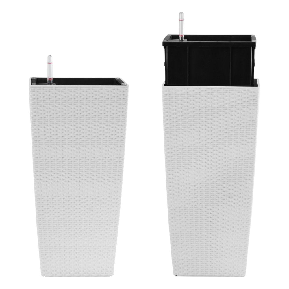 Set of Two White Recycled Plastic Rectangular Self Watering Planter Box