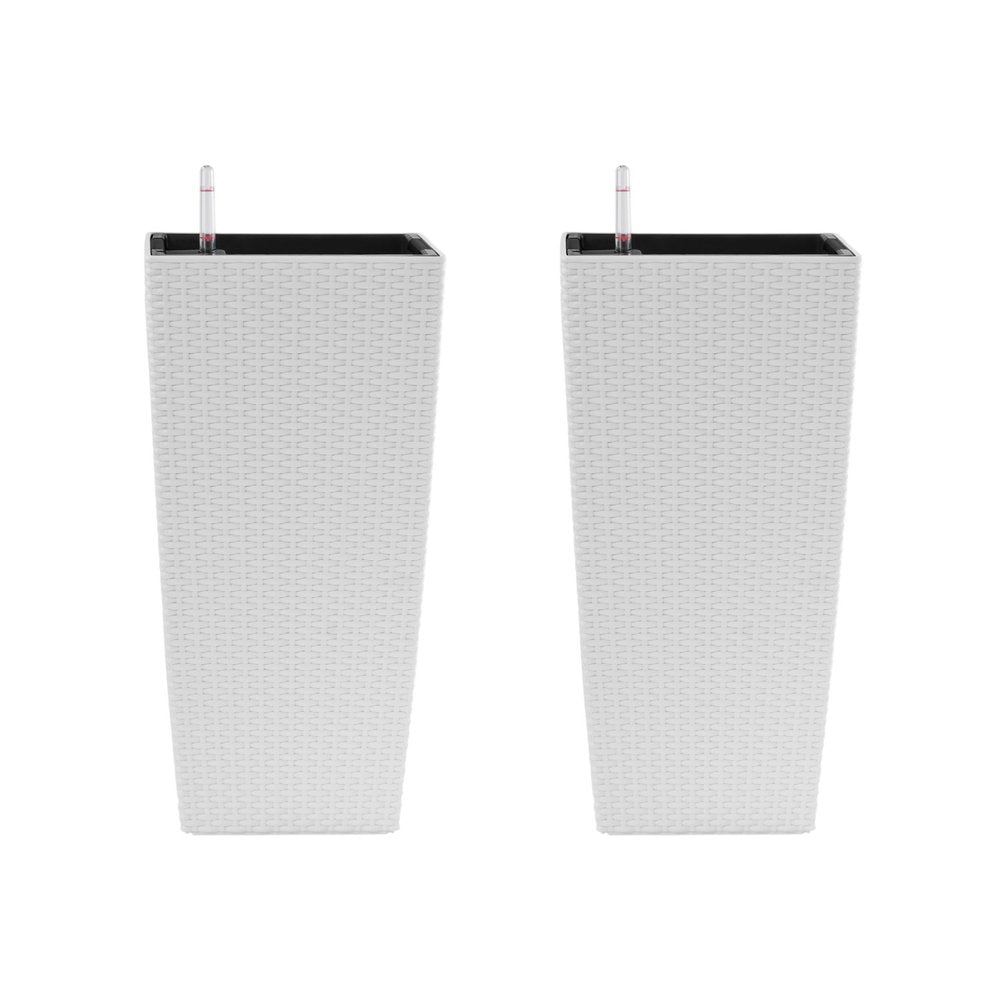 Set of Two White Recycled Plastic Rectangular Self Watering Planter Box