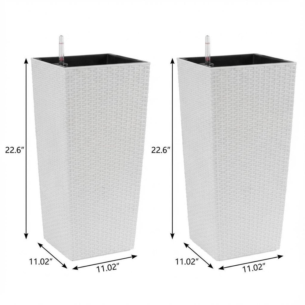 Set of Two White Recycled Plastic Rectangular Self Watering Planter Box on a white background