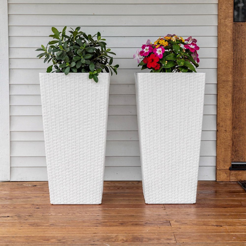 Set of Two White Recycled Plastic Rectangular Self Watering Planter Box