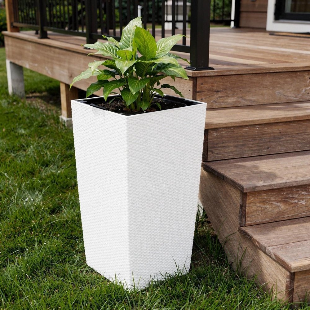 30" X 15" White Recycled Plastic Rectangular Self Watering Planter Box