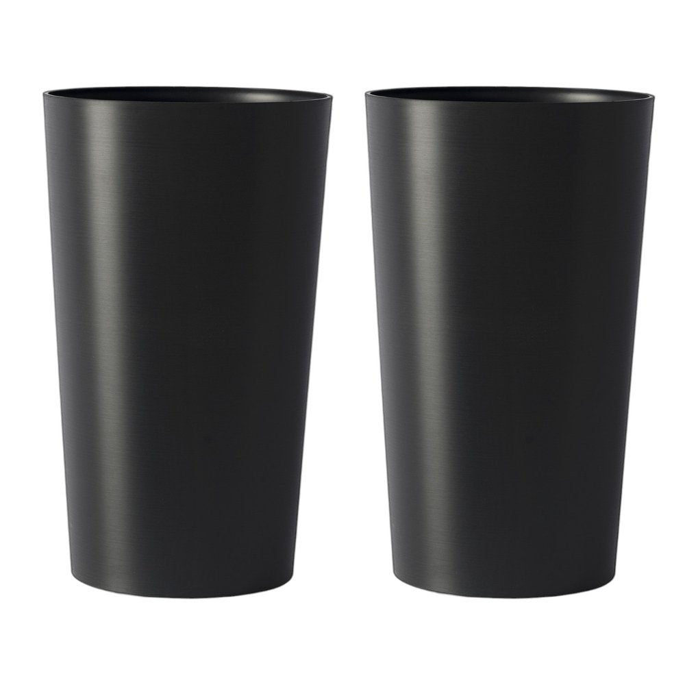 Set of Two Black Heavy Duty Plastic Cylindrical Planter Pots