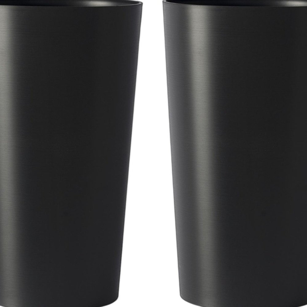 Set of Two Black Heavy Duty Plastic Cylindrical Planter Pots