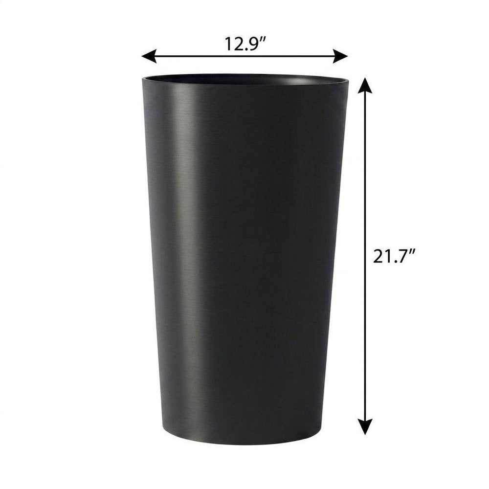 Set of Two Black Heavy Duty Plastic Cylindrical Planter Pots on a white background