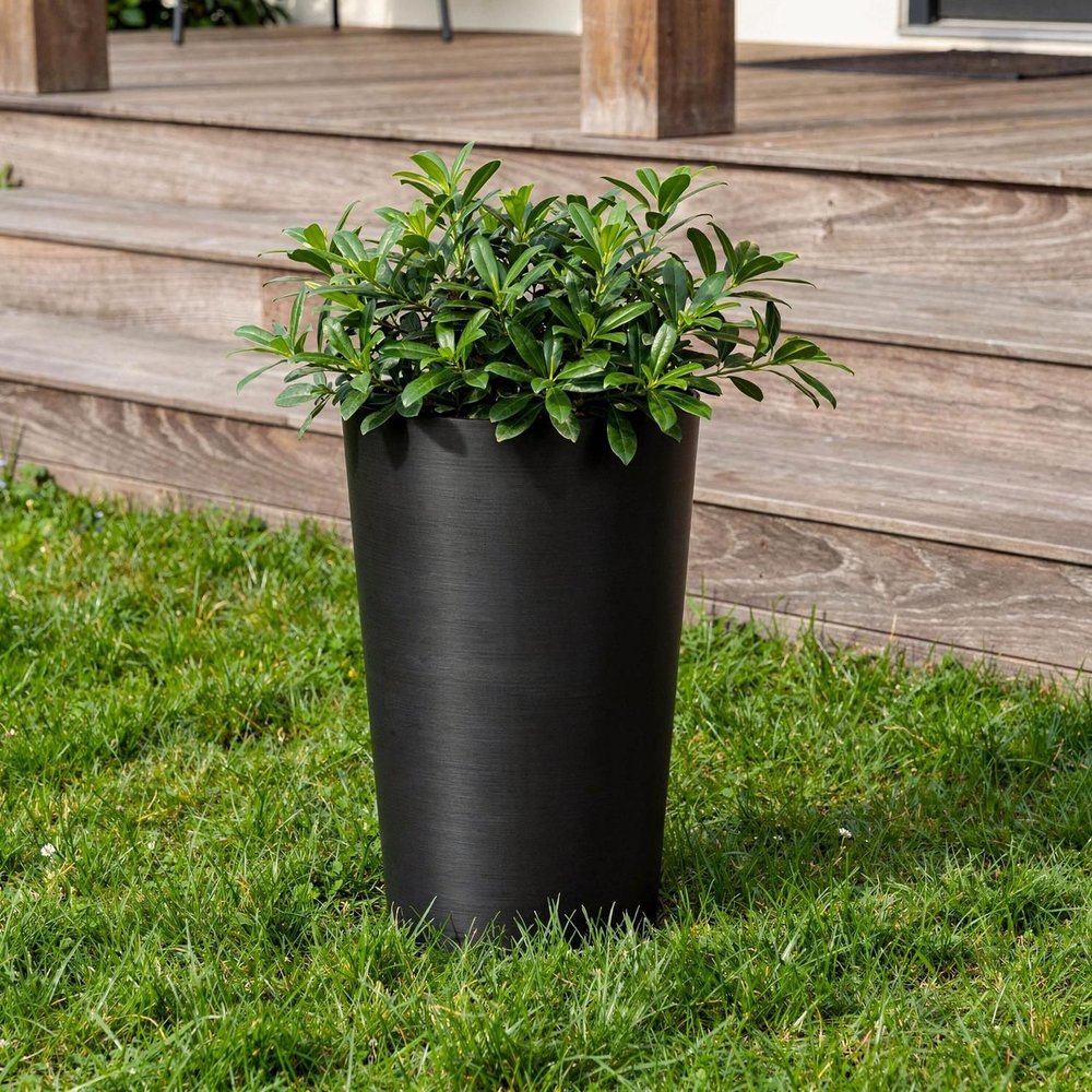 Set of Two Black Heavy Duty Plastic Cylindrical Planter Pots