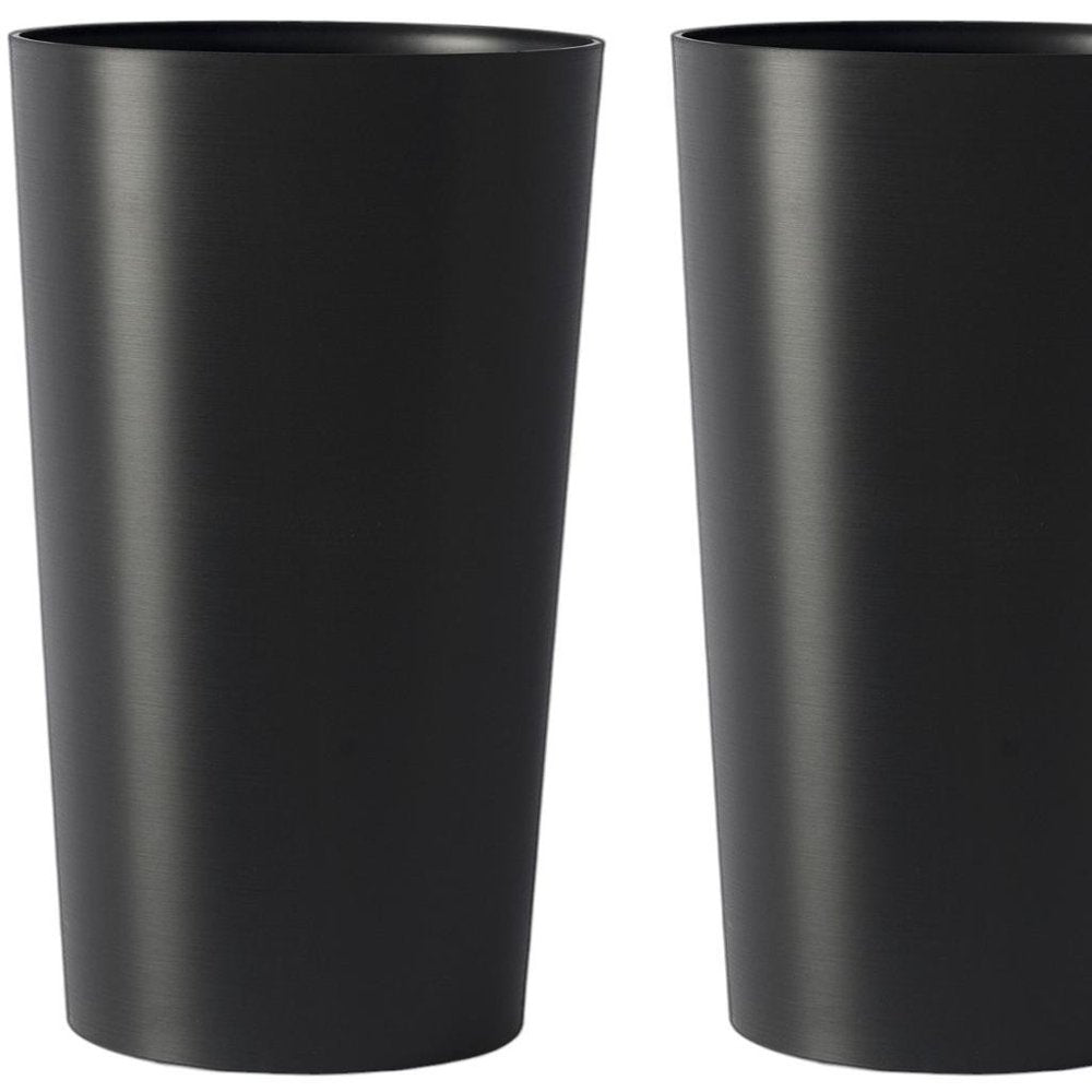 Set of Two Black Heavy Duty Plastic Cylindrical Planter Pots