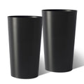 Set of Two Black Heavy Duty Plastic Cylindrical Planter Pots on a white background