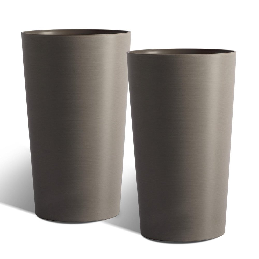 Set of Two Brown Heavy Duty Plastic Cylindrical Planter Pots