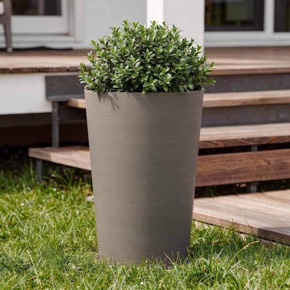 Set of Two Brown Heavy Duty Plastic Cylindrical Planter Pots