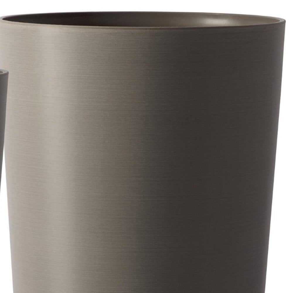 Set of Two Brown Heavy Duty Plastic Cylindrical Planter Pots