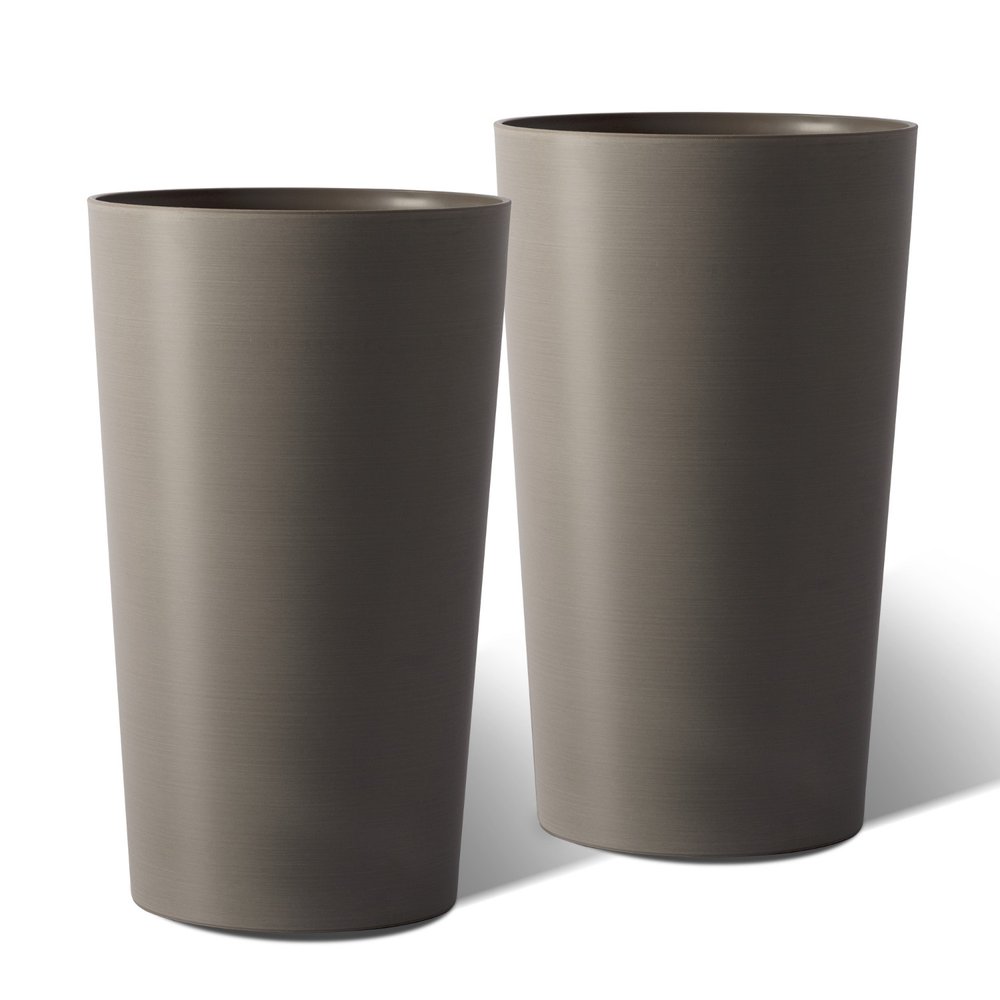 Set of Two Brown Heavy Duty Plastic Cylindrical Planter Pots on a white background