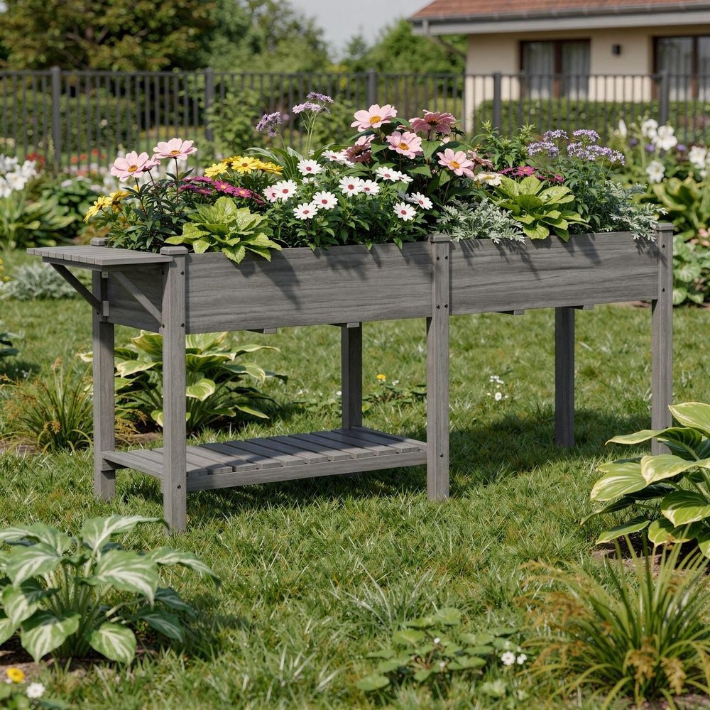 31" X 82" Light Gray Wood Rectangular Planter Box