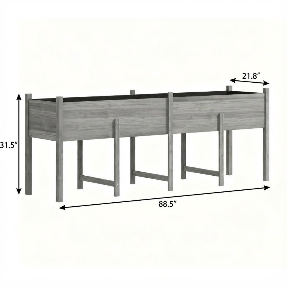 32" X 89" Light Gray Wood Rectangular Planter Box