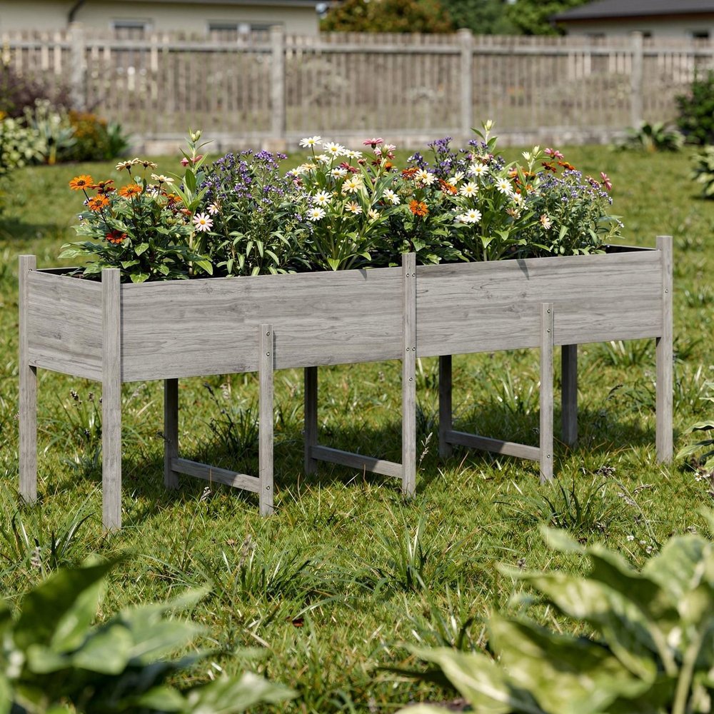 32" X 89" Light Gray Wood Rectangular Planter Box