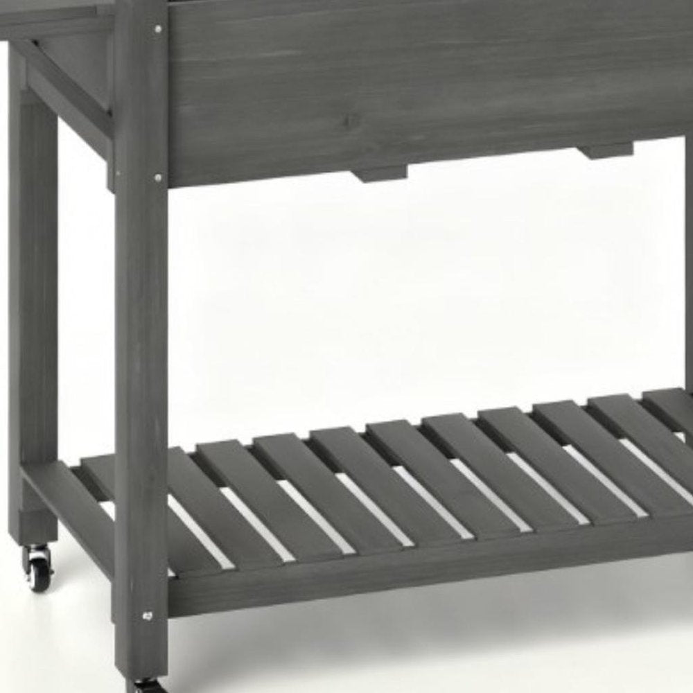34" X 57" Light Gray Wood Rectangular Planter Box
