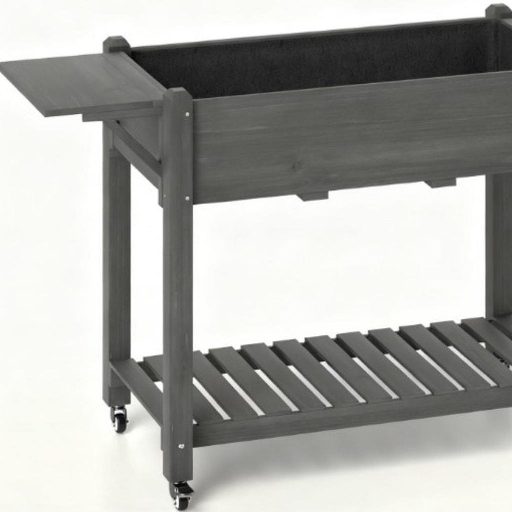 34" X 57" Light Gray Wood Rectangular Planter Box