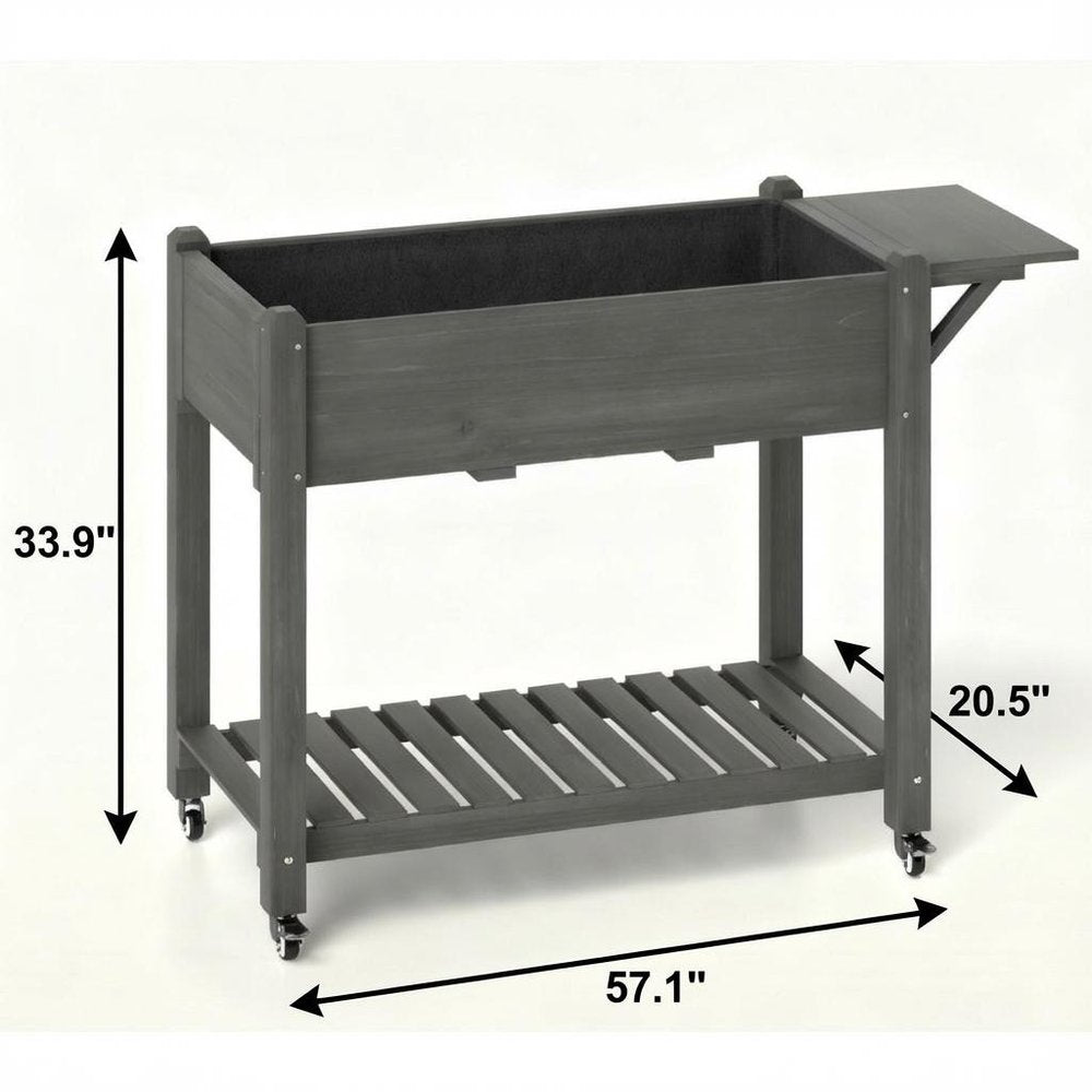 34" X 57" Light Gray Wood Rectangular Planter Box