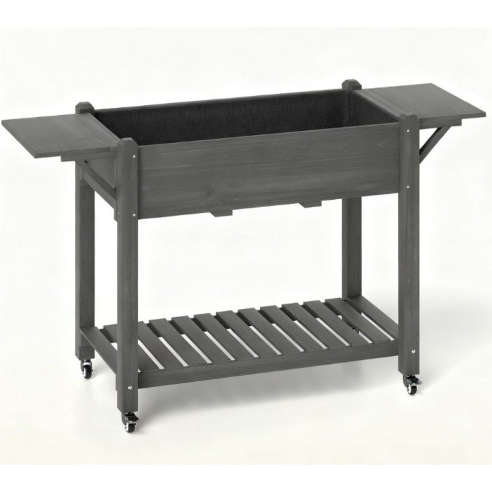 34" X 57" Light Gray Wood Rectangular Planter Box