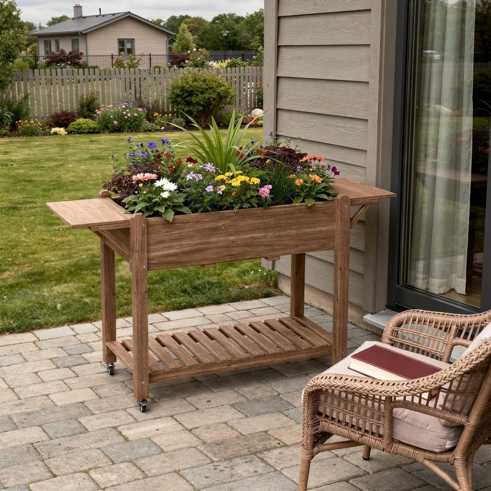34" X 57" Brown Wood Rectangular Planter Box