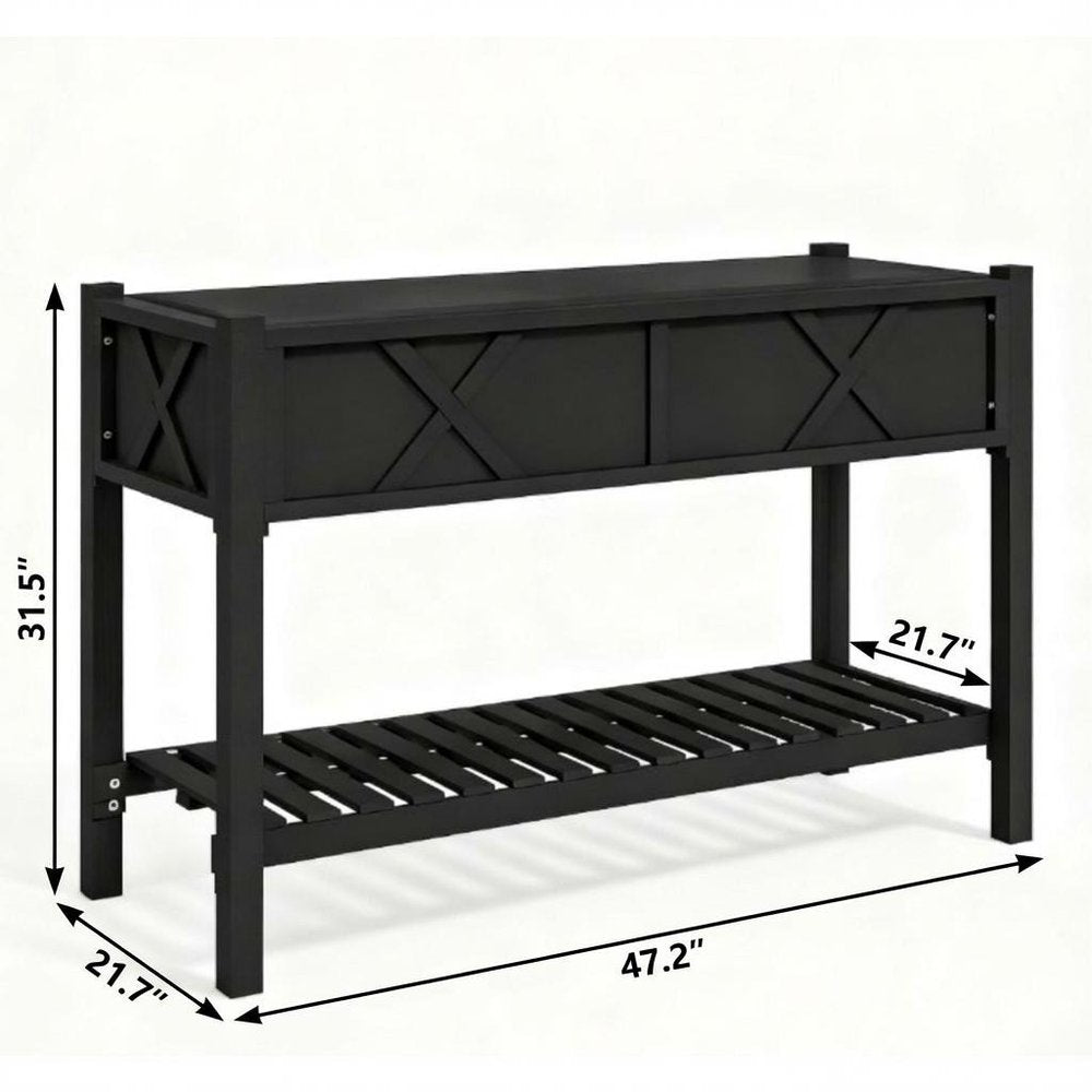 32" X 47" Black Wood Rectangular Planter Box