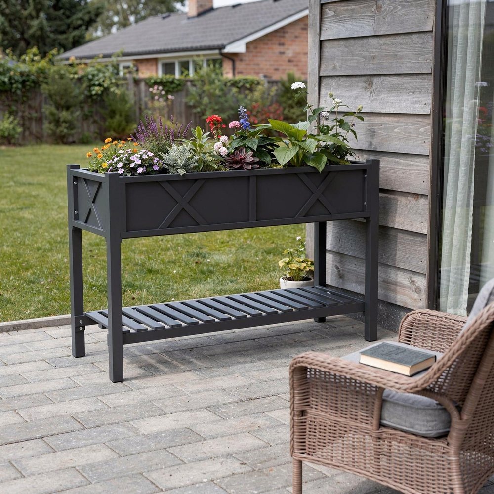 32" X 47" Black Wood Rectangular Planter Box