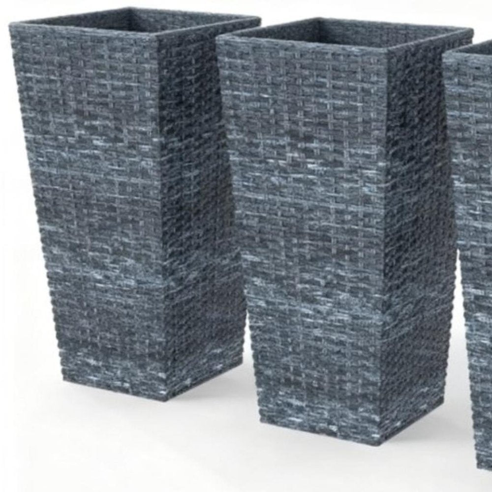 Set of Three Light Gray Recycled Plastic Rectangular Planter Box on a white background