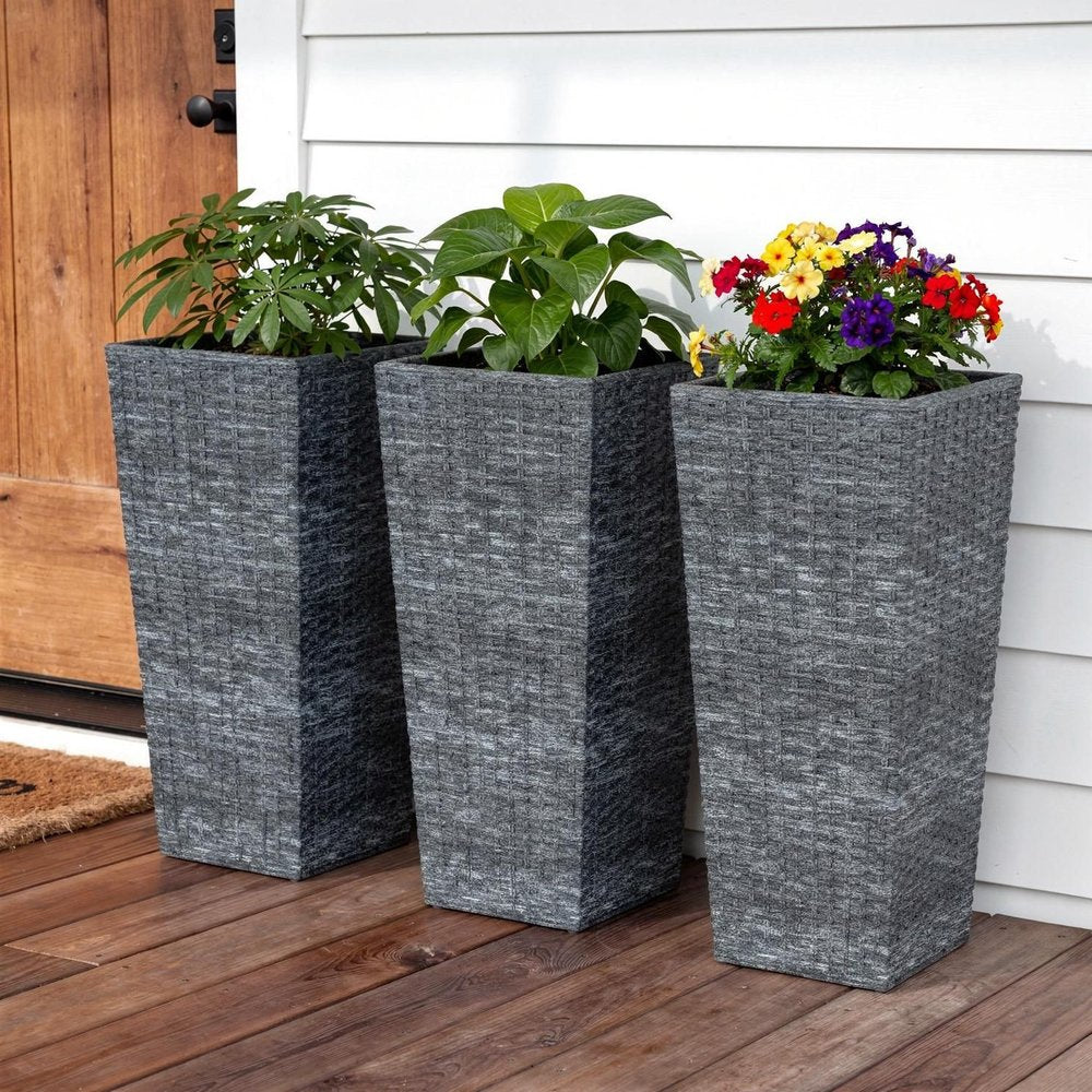 Set of Three Light Gray Recycled Plastic Rectangular Planter Box